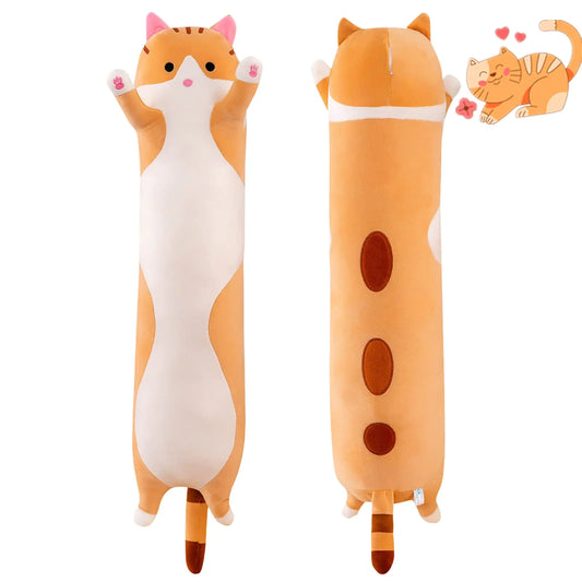 Long Yellow Cat body pillow Plush Animal.